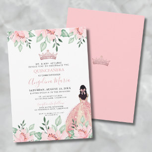 Bloemblush roze Quinceañera uitnodiging