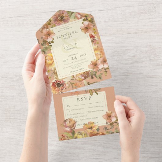  Bloemblush Roze & Roest Drie Diner All In One Uitnodiging (Afscheurbaar)