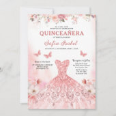 Bloemblush roze tweetalige Spaanse Quinceanera Kaart (Voorkant)