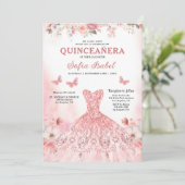 Bloemblush roze tweetalige Spaanse Quinceanera Kaart (Staand voorkant)