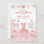 Bloemblush roze tweetalige Spaanse Quinceanera Kaart (Achterkant)