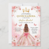 Bloemblush roze tweetalige Spaanse Quinceanera Kaart (Voorkant)
