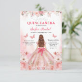 Bloemblush roze tweetalige Spaanse Quinceanera Kaart (Staand voorkant)
