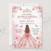 Bloemblush roze tweetalige Spaanse Quinceanera Kaart (Voorkant)