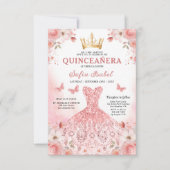 Bloemblush roze tweetalige Spaanse Quinceanera Kaart (Voorkant)