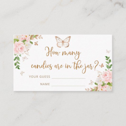 Bloemblush roze vlinder raden hoeveel snoepjes informatiekaartje (Voorkant)