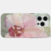 Bloemblush roze zilveren monogram girly orchidee Case-Mate iPhone case (Achterkant (horizontaal))
