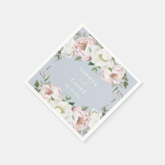Bloemblush wit groen gepersonaliseerde bruiloft servet (Hoek)