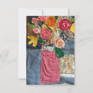 Bloemboeket blanco kaartjes artquilt bedankkaart
