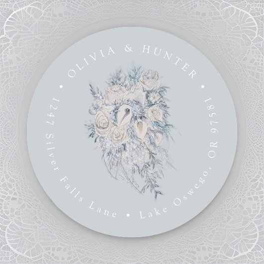 Bloemboeket Bruiloft Paar Namen Retouradres Ronde Sticker