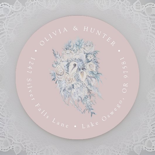 Bloemboeket Bruiloft Paar Namen Retouradres Ronde Sticker