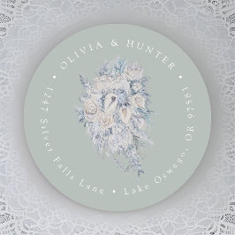 Bloemboeket Bruiloft Paar Namen Retouradres Ronde Sticker