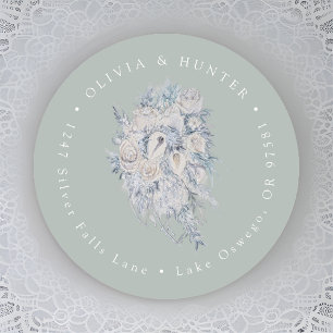 Bloemboeket Bruiloft Paar Namen Retouradres Ronde Sticker