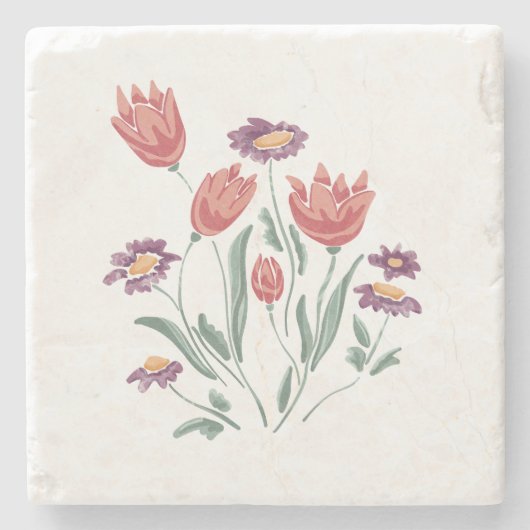 Bloemboeket delicate bloemstukken stenen onderzetter (Voorkant)