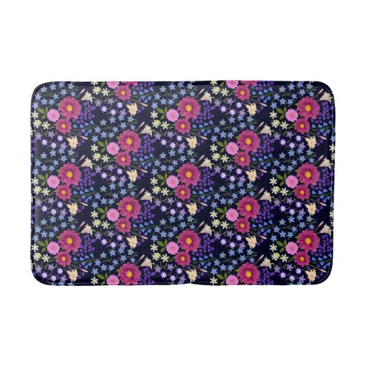 Bloemboeket Donkerblauw Badmat (Voorkant)