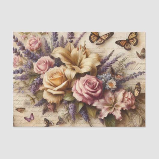  bloemboeket en vlinders Decoupage Tissuepapier (Voorkant)