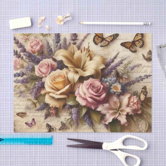 bloemboeket en vlinders Decoupage Tissuepapier (Craft)