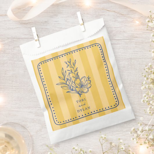 Bloemboeket gele streep bruiloft bedankzakje (Geknipt)