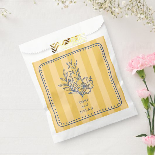 Bloemboeket gele streep bruiloft bedankzakje (Gezegeld)