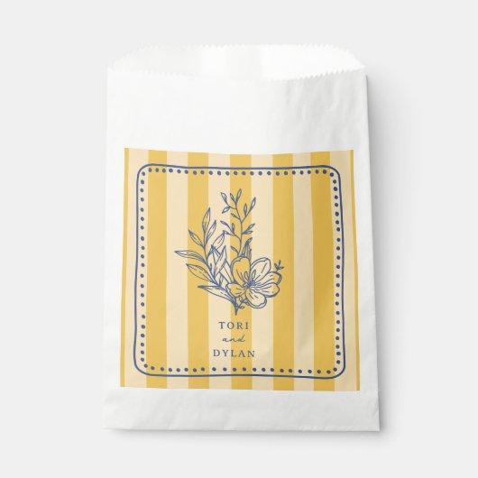 Bloemboeket gele streep bruiloft bedankzakje (Voorkant)