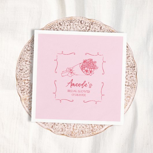 Bloemboeket Handgetekende Bruidsdouche Servet