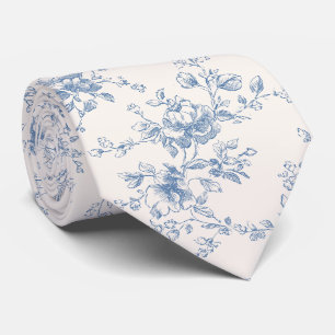 Bloemboeket in blauwe crèmekleurige toile vintage  stropdas