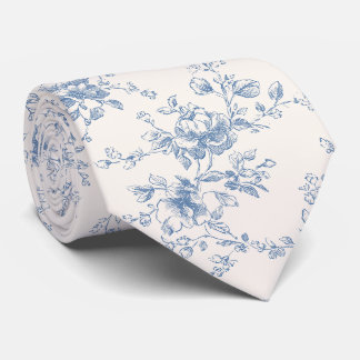 Bloemboeket in blauwe crèmekleurige toile vintage  stropdas