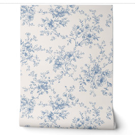 Bloemboeket in blauwe toile crème vintage botanisc behang