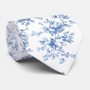 Bloemboeket in blauwe toile-stijl, wit, vintage bo stropdas
