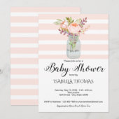 Bloemboeket in Mason pot met blauwe strepen Baby S Kaart (Voorkant / Achterkant)