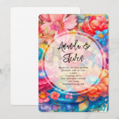 Bloemboeket in Roze Sinaasappel & Blauw Boho Bruil Kaart (Voorkant / Achterkant)