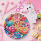 Bloemboeket in Roze Sinaasappel & Blauw Boho Papieren Bordje (Feest)