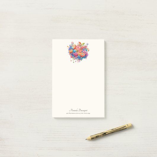 Bloemboeket in Roze Sinaasappel & Blauw Boho Post-it® Notes (Op bureau)