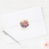 Bloemboeket in Roze Sinaasappel & Blauw Boho Ronde Sticker (Envelop)
