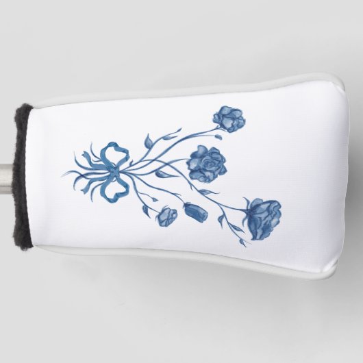 Bloemboeket Met Blauwe Strik Golf Headcover (Voorkant)