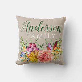 Bloemboeket met familienaam kussen