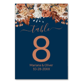 Bloemboeket op Navy Blauwe Herfst Tafelnummer