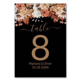 Bloemboeket op Zwarte Herfst Tafel Nummer Kaart