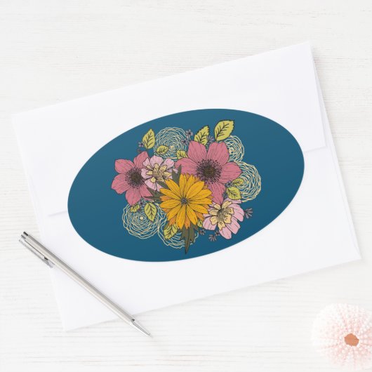Bloemboeket ovale Sticker (Envelop)