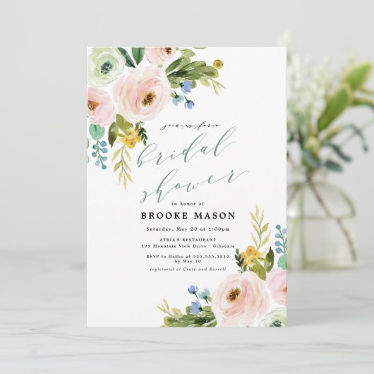 Bloemboeket Peony Bruids Douche Uitnodiging (Staand voorkant)