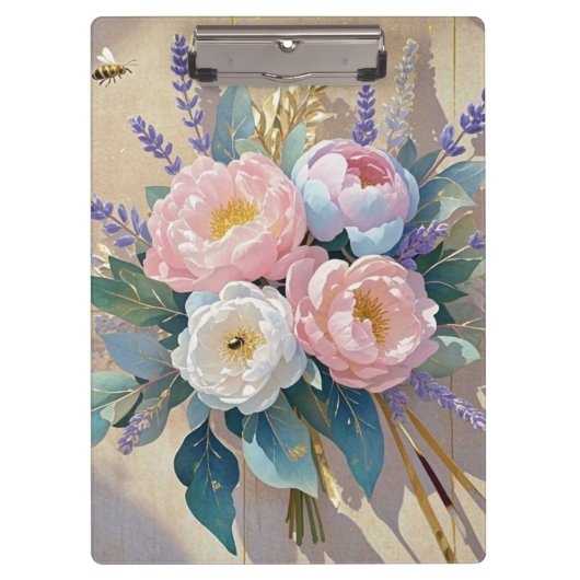 Bloemboeket pioenrozen lavendel klembord (Voorkant)