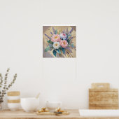 Bloemboeket pioenrozen lavendel poster (Keuken)