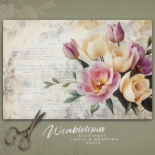  Bloemboeket Roze en Crème op oud papier