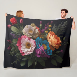 Bloemboeket schilderij op donkere achtergrond fleece deken