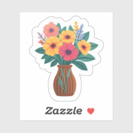 Bloemboeket Vaas | Lente Kleurrijk Getekend Bloemm Sticker