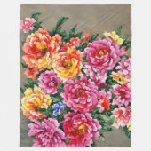 Bloemboeket Waterverf Pioenrozen op Tan Fleece Deken (Voorkant)