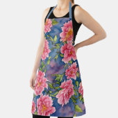 Bloemboeket Waterverf Roze Pioenen op Blauw Schort (Insitu)