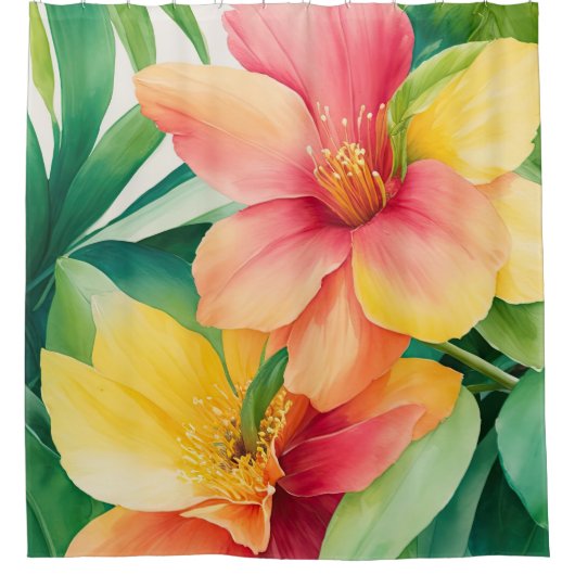 Bloemboeket Waterverf Tropische bloemen Douchegordijn (Voorkant)