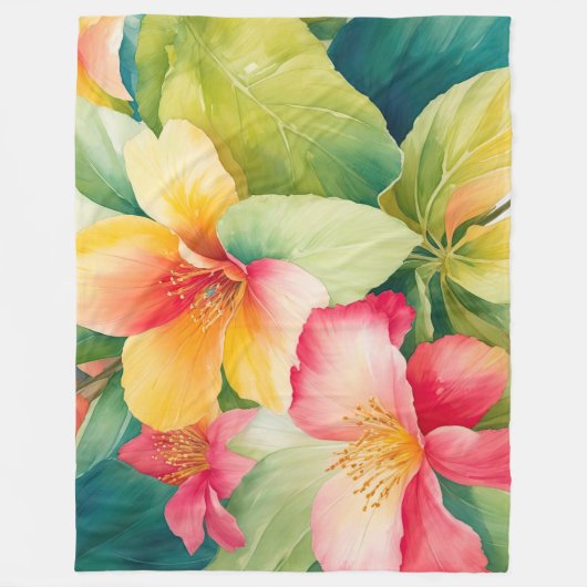 Bloemboeket Waterverf Tropische bloemen Fleece Deken (Voorkant)