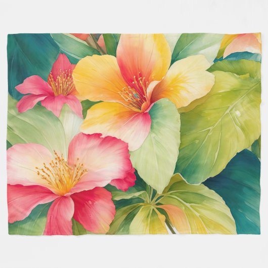 Bloemboeket Waterverf Tropische bloemen Fleece Deken (Voorkant (Horizontaal))